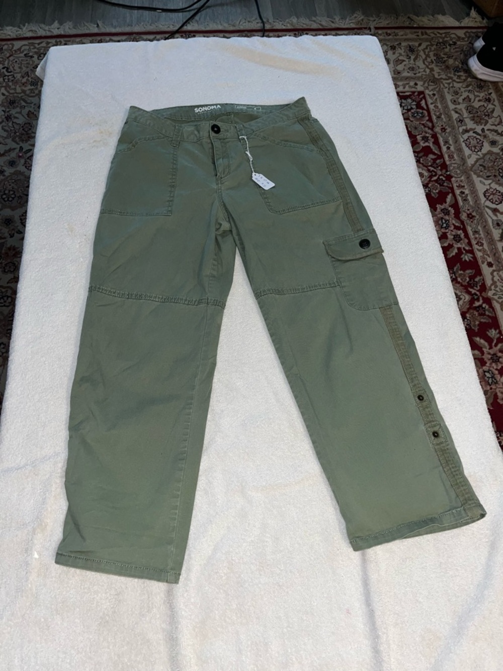 Sonoma mom style Olive Cargo Pants with Side Snap Detail